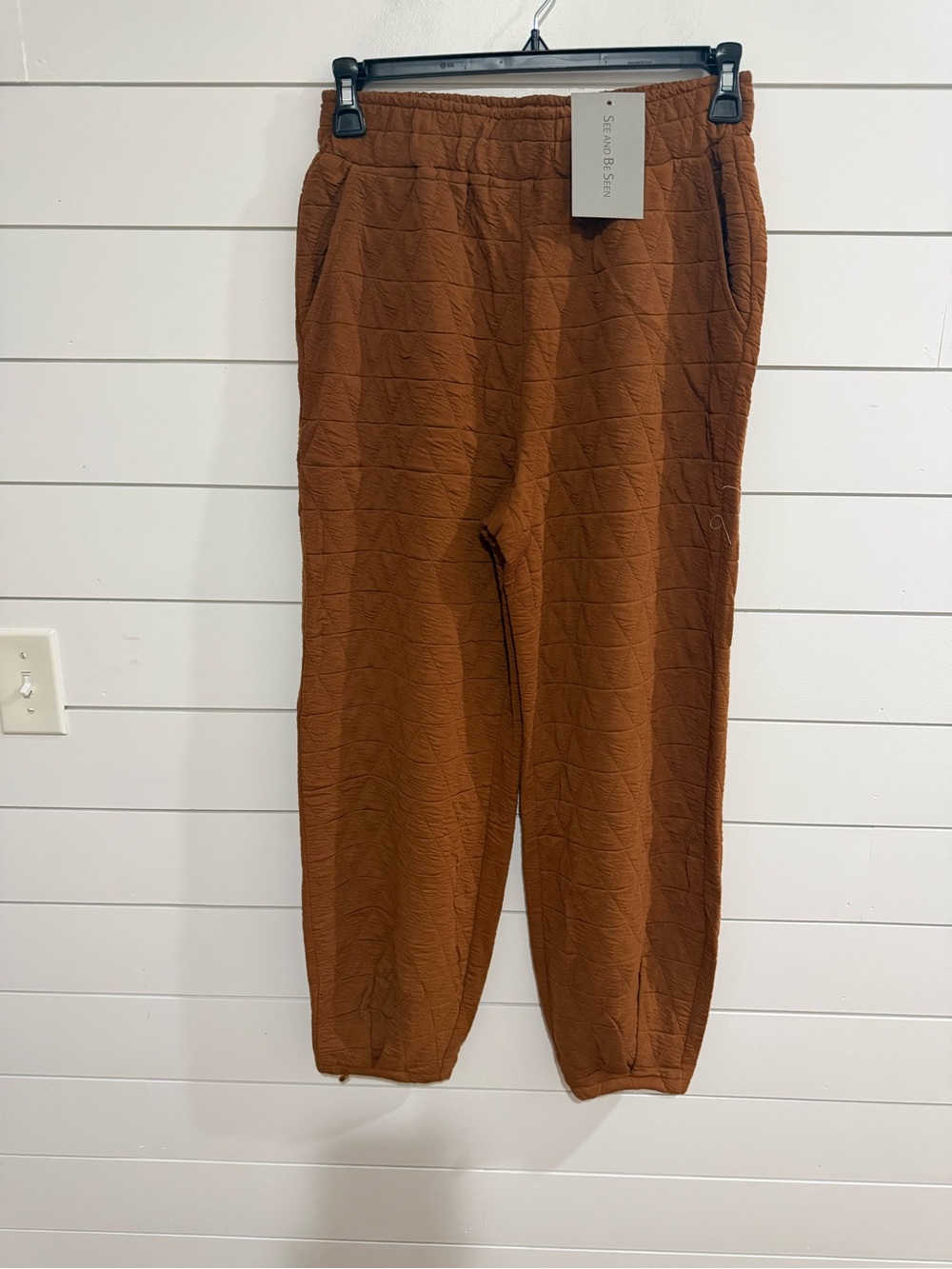 See and Be Seen Ladies Quilted Jogger Pants - Brown